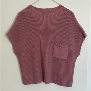 Pink Knit Sweater Vest with Pocket